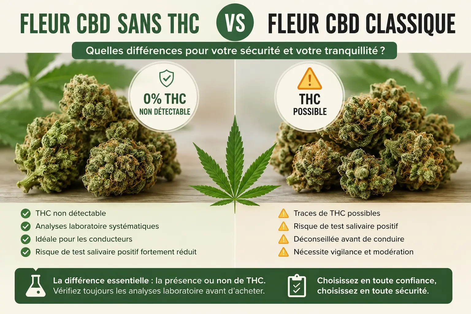 Comparaison entre une fleur CBD sans THC et une fleur CBD classique