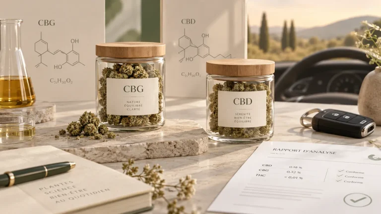 Comparaison CBG et CBD avec fleurs, analyses laboratoire et conduite